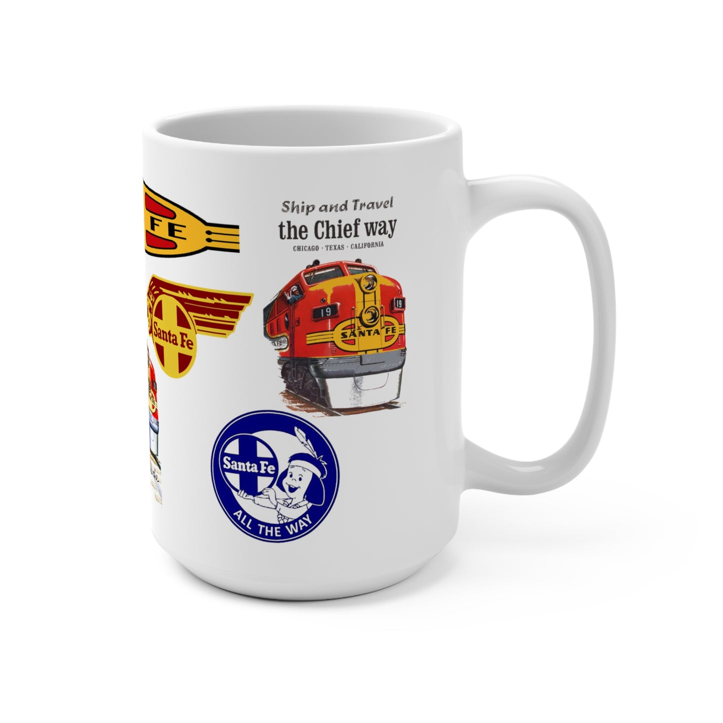 Super Chief ATSF Multi Logos Railroad Coffee Cup Mug 15 oz