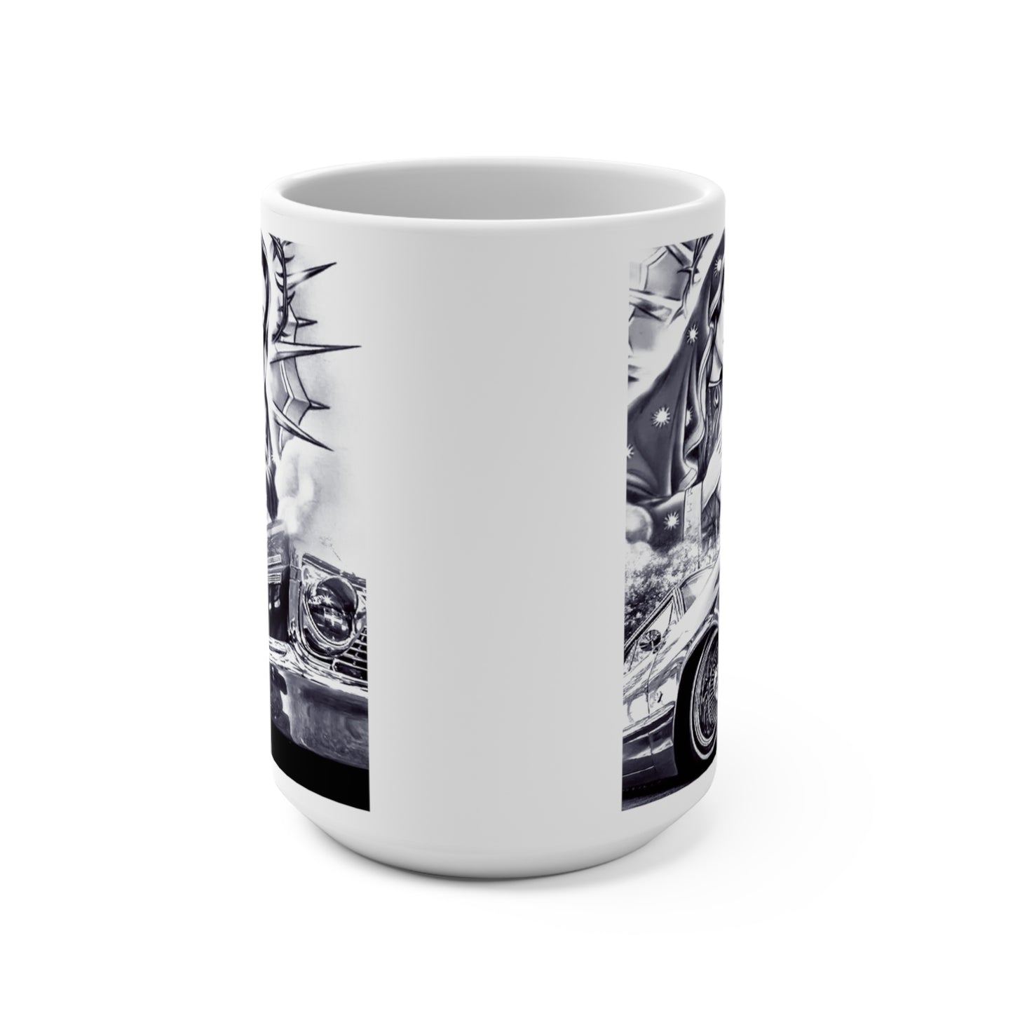 Mugsartstore, Virgin Mary Lowrider Impala 1964 15oz Mug