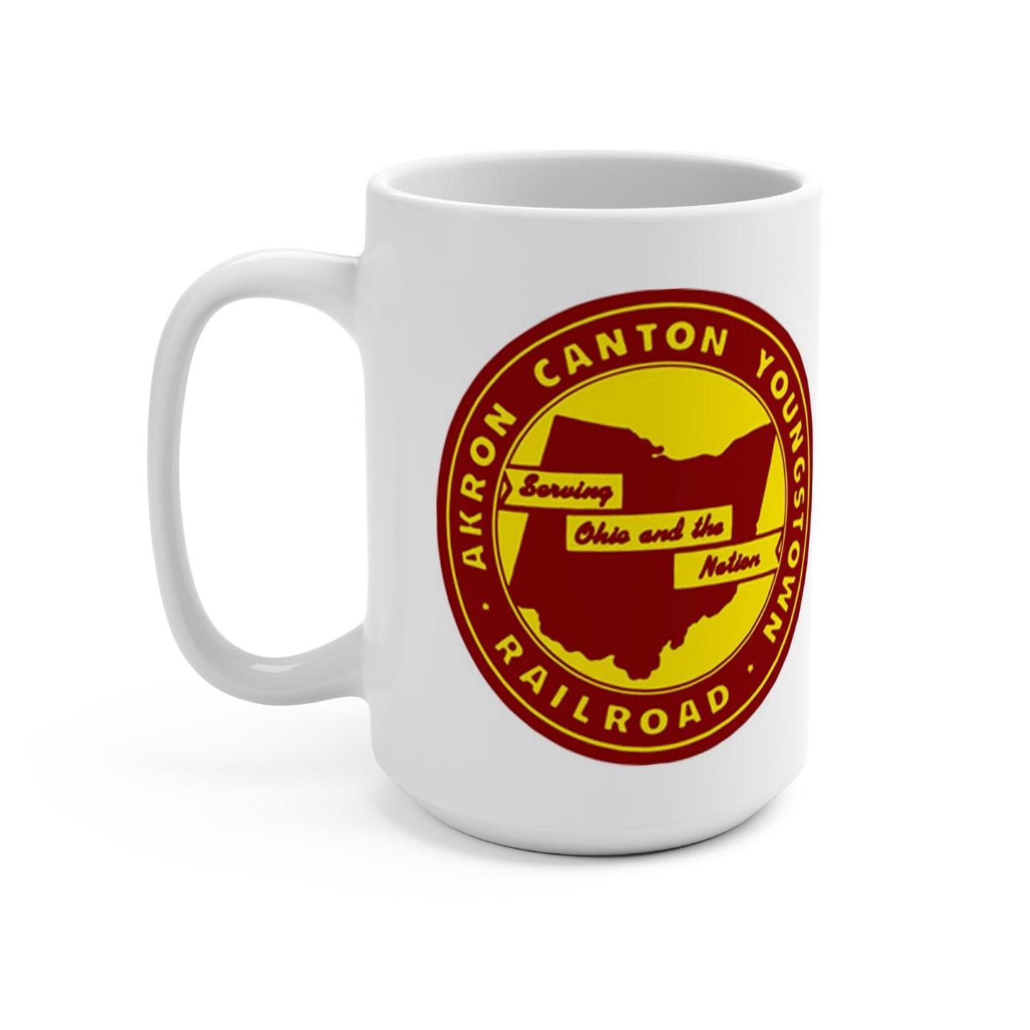 Railroad Classic Coffee Mug 15oz, Akron Canton Youngstown Train Cup, Vintage Black and White Ceramic Tea Cup, Railway Lover Gift, Historic