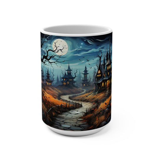 Halloween Haunted House Coffee Mug, Creepy 15oz Cup, Spooky Kitchen Decor, Scary Drinkware, Ghostly Tea Mug, Unique Halloween Gift