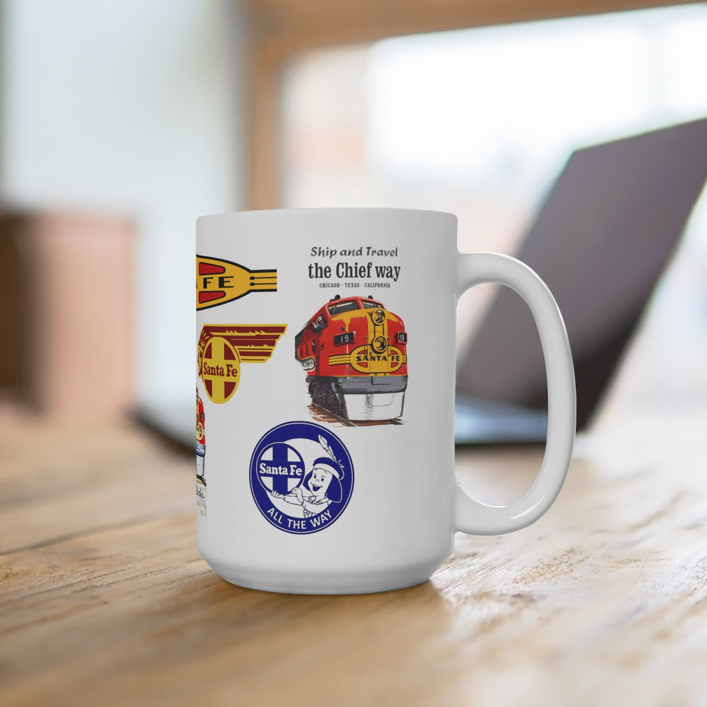 Super Chief ATSF Multi Logos Railroad Coffee Cup Mug 15 oz