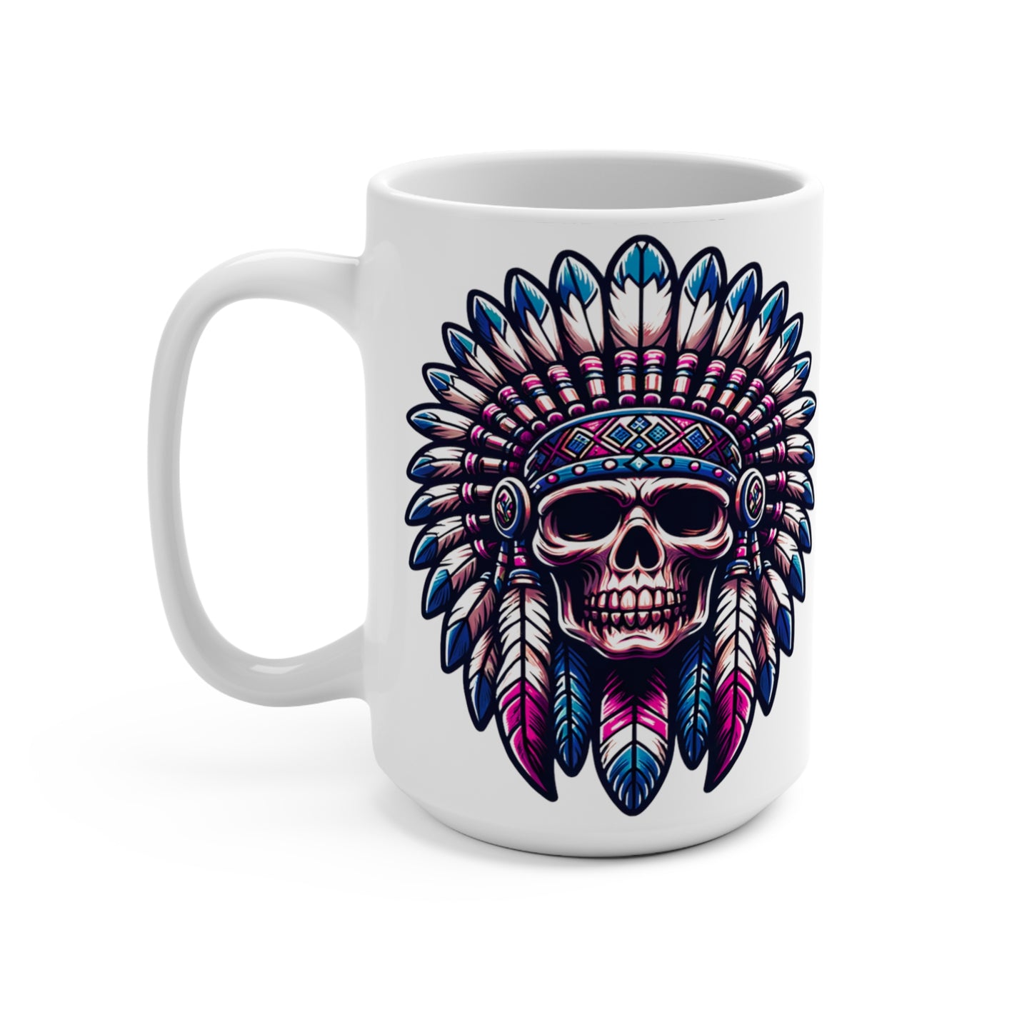 MugsArtStore, Feather Skull of Native American in Chief Headdress Apache 15oz Coffee Mug