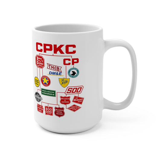 CPKC railroad logo 15 oz ceramic coffee mug on white background