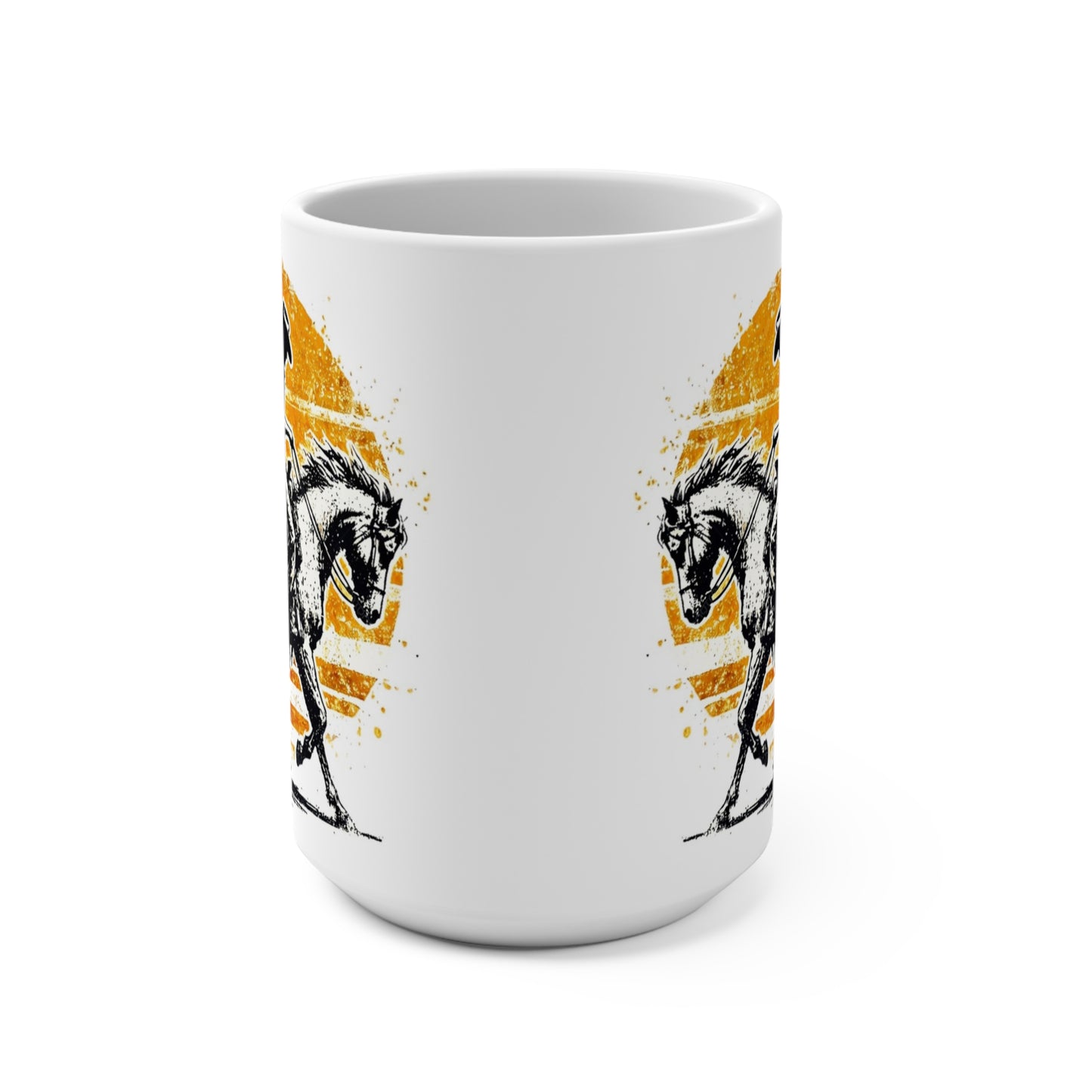 Saddle up your coffee routine with this 15 oz white ceramic cowboy coffee mug, featuring a distressed vintage western illustration of a cowboy riding a bucking …
