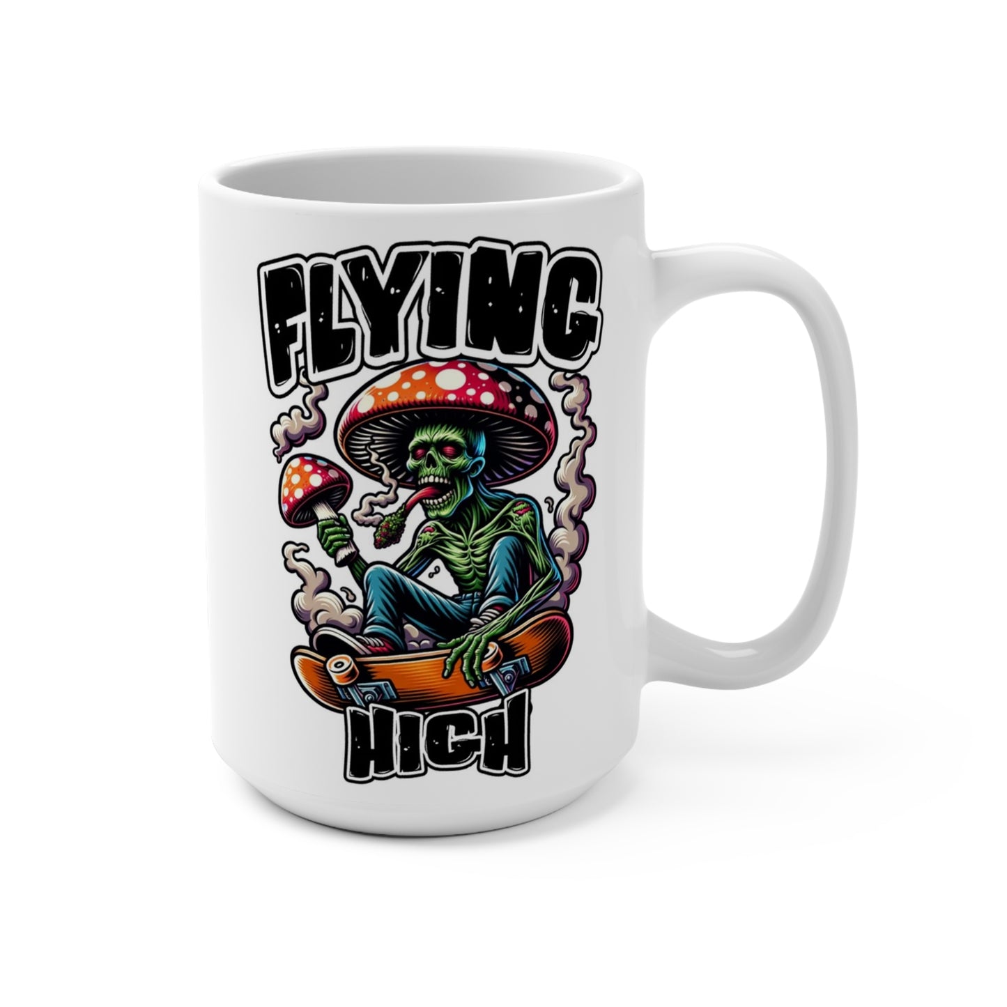Trippy skateboard skeleton mushroom illustration mug
