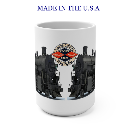 Illinois Central Railroad Steam Engine 1518 Coffee Mug – 15 oz Ceramic Train Cup with Vintage Locomotive Artwork, Historic Railroad Logo & Railfan Collector Gift