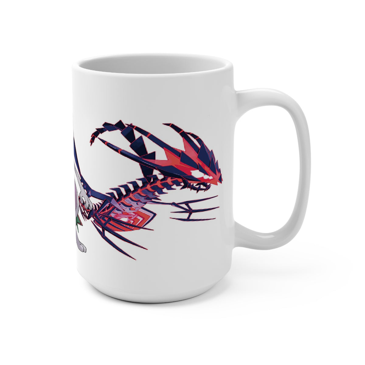 Right handle view of Pokémon mug featuring red-and-navy Eternatus with part of Mewtwo visible along the side.