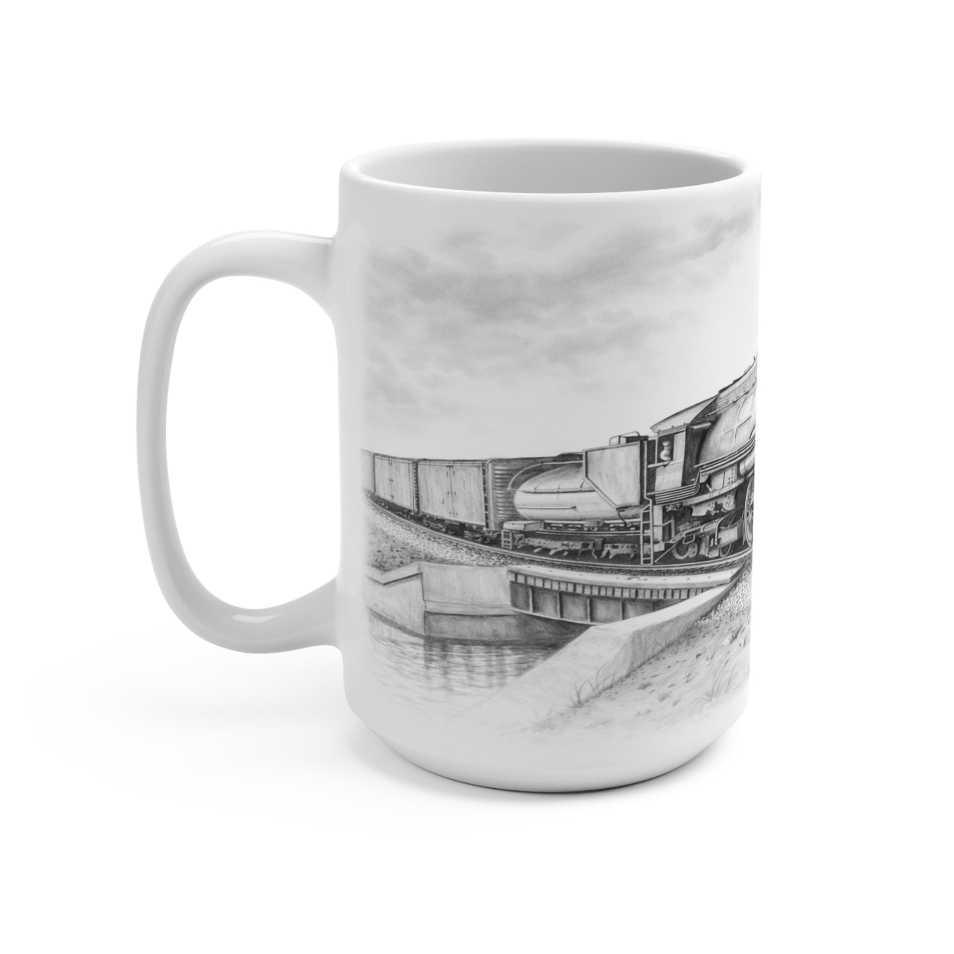 Fuel your day with classic rail power. This 15 oz ceramic railroad coffee mug features a stunning full wrap-around grayscale locomotive illustration—a vintage, …
