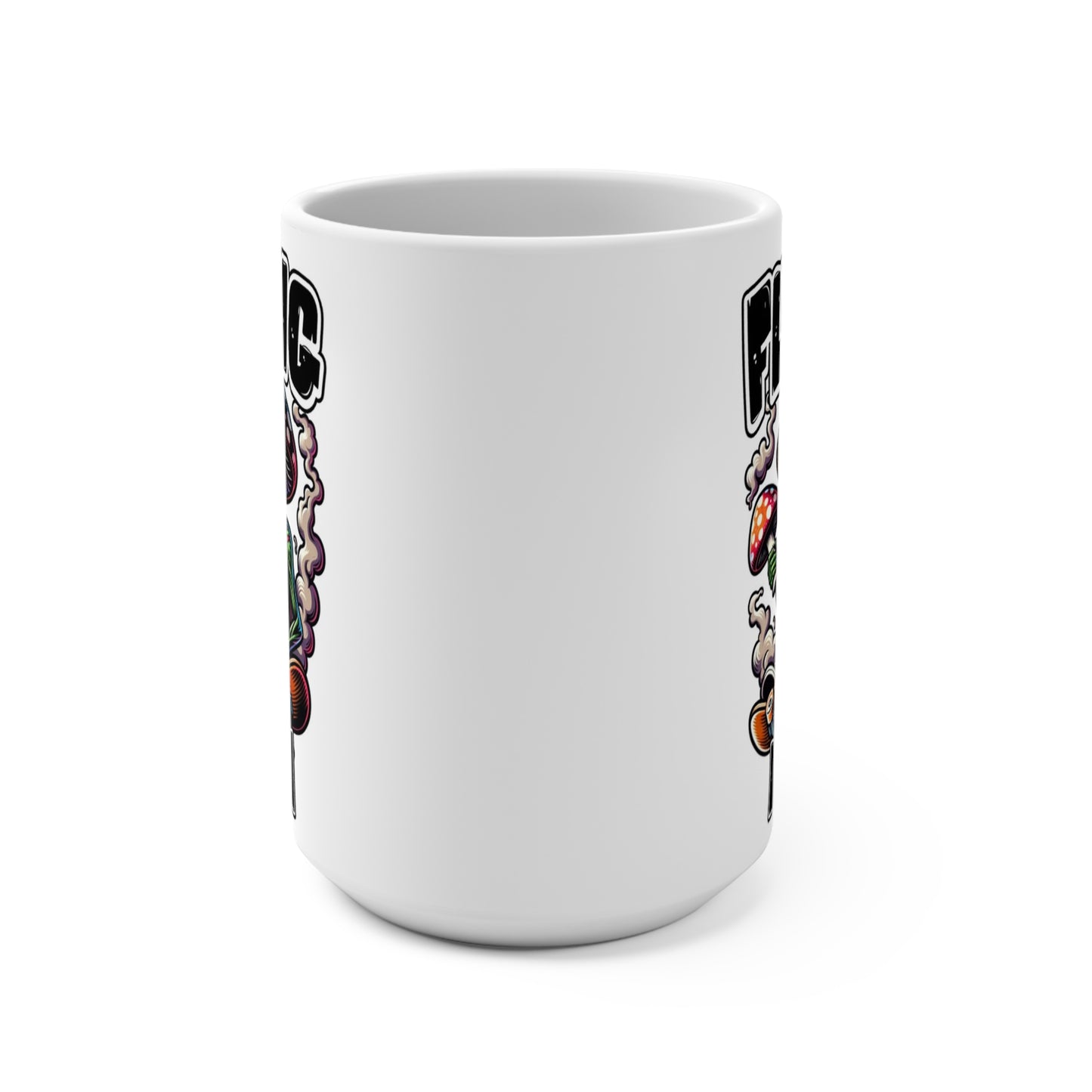Colorful stoner art skeleton mushroom coffee cup design