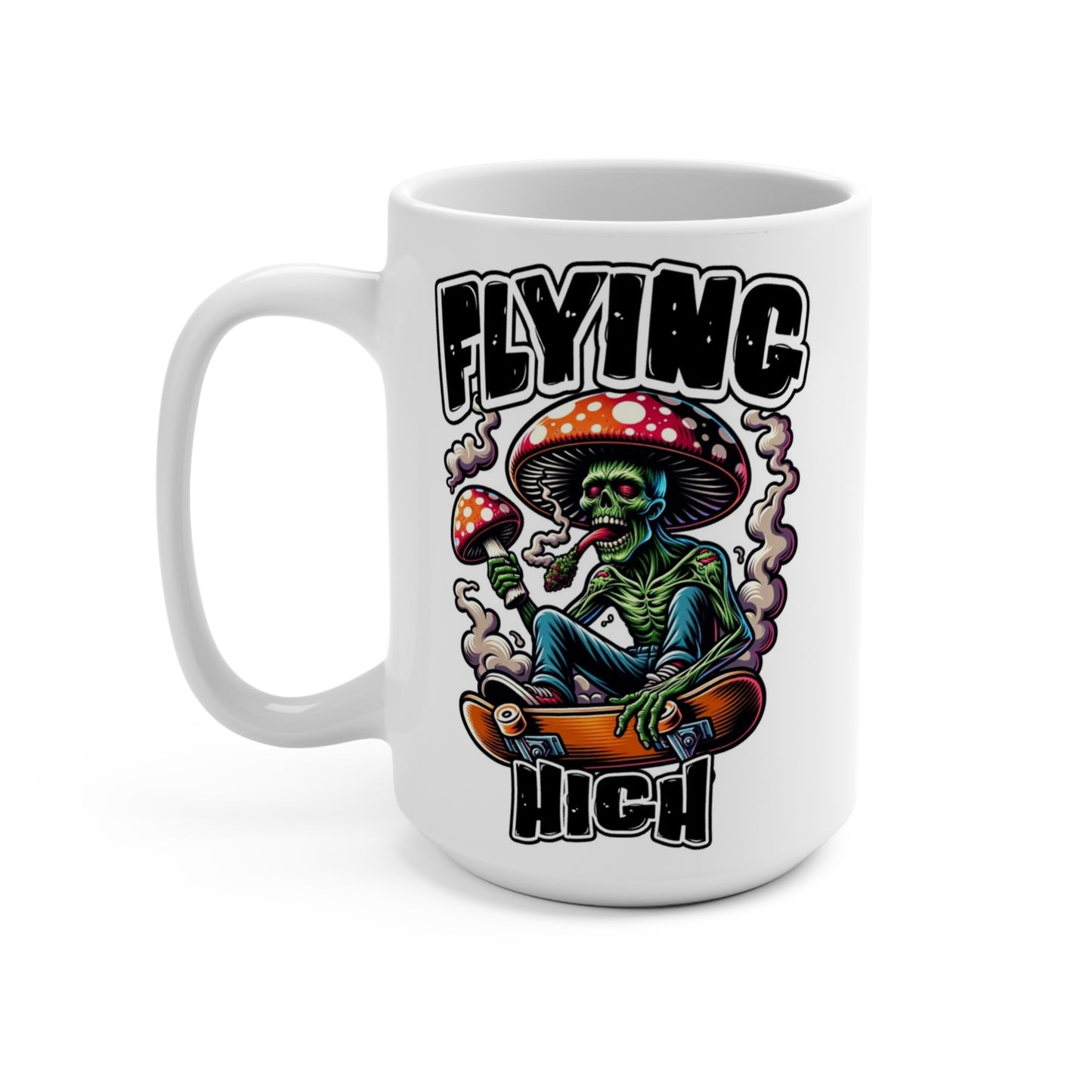 Funny psychedelic skull mushroom graphic 15 oz ceramic mug