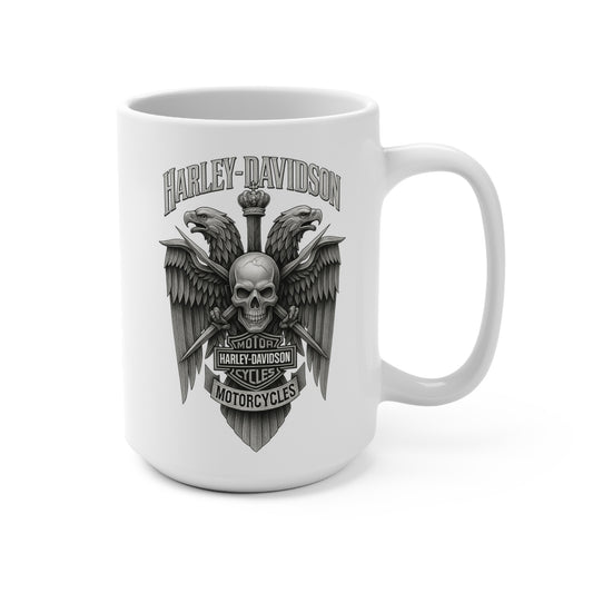 Harley-Davidson mug with skull and eagle design on a white background