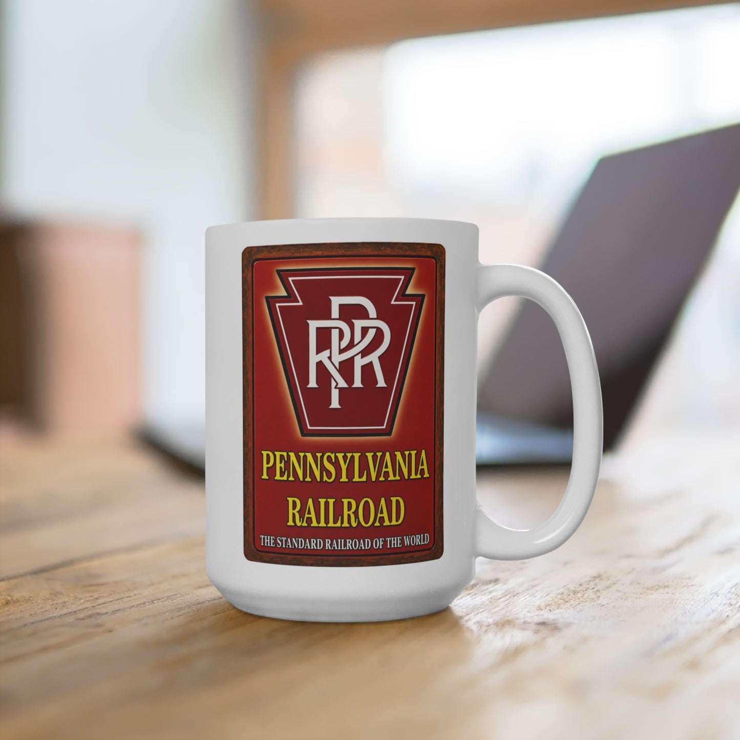 Vintage Pennsylvania Railroad keystone logo coffee mug for railfan