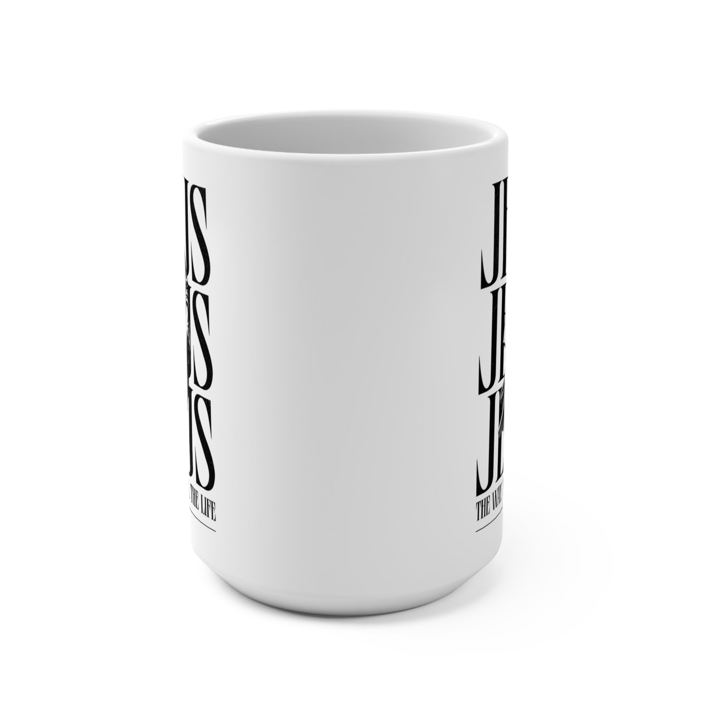 15 oz white ceramic mug featuring Jesus the way the truth the life Bible verse