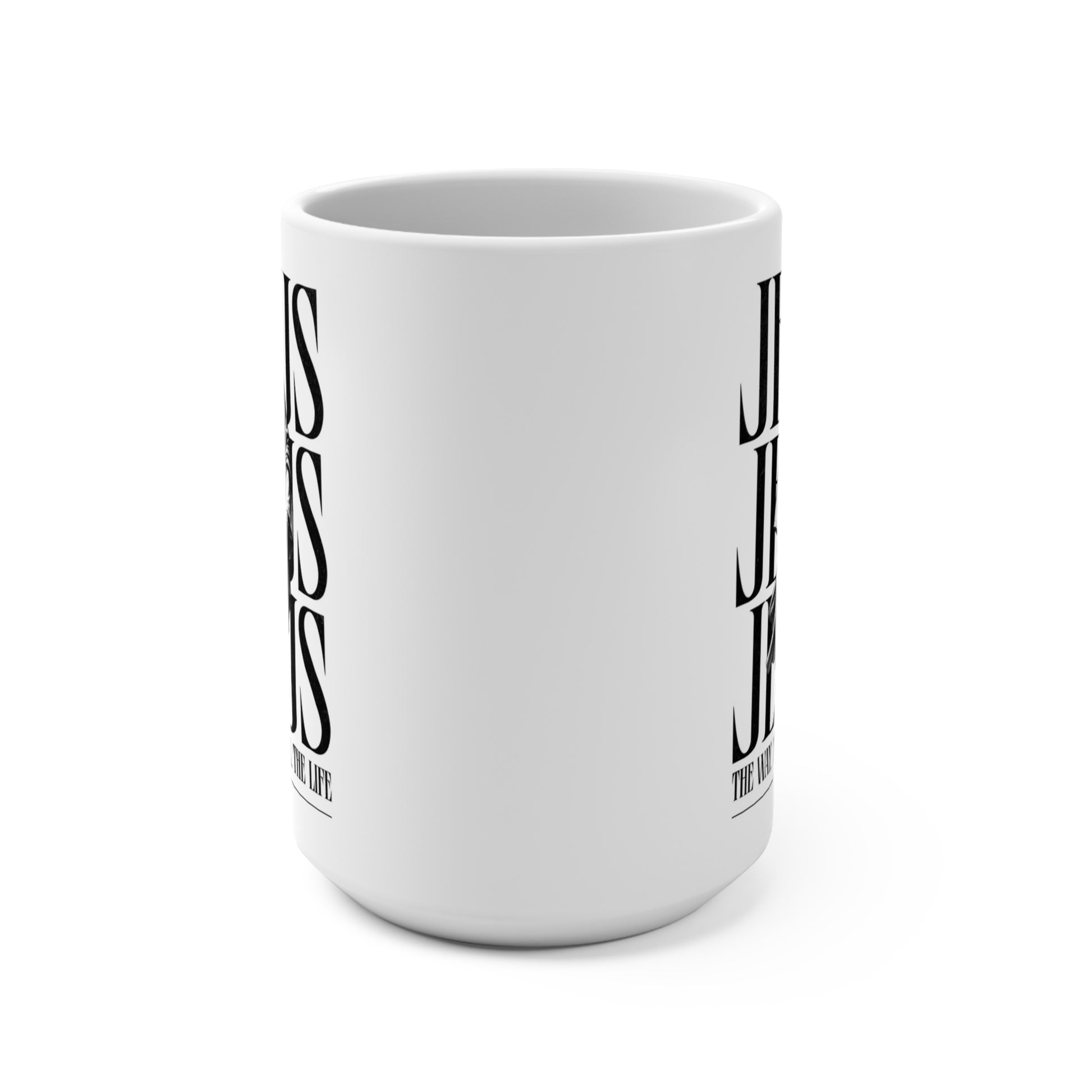 15 oz white ceramic mug featuring Jesus the way the truth the life Bible verse